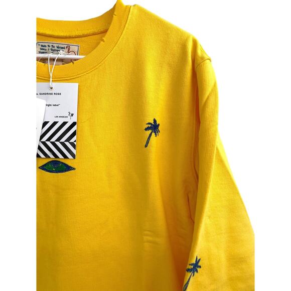 Free People X Sandrine Rose Oversized Embroidered Pullover Yellow Sweatshirt S - Picture 4 of 10